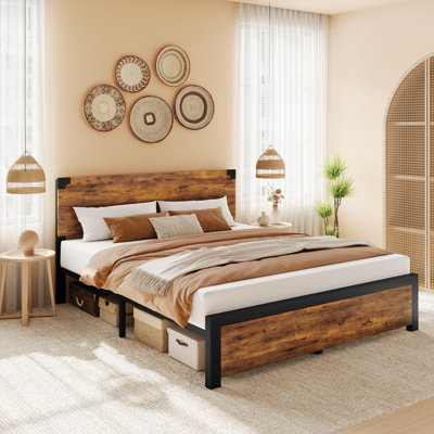 Bed Frame With Wood Headboard, Platform Bed Frame