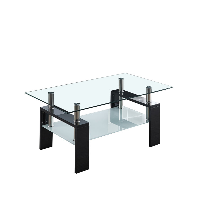Table basse Artisan, plateau en verre trempé, pieds en acier inoxydable pour le salon, noir