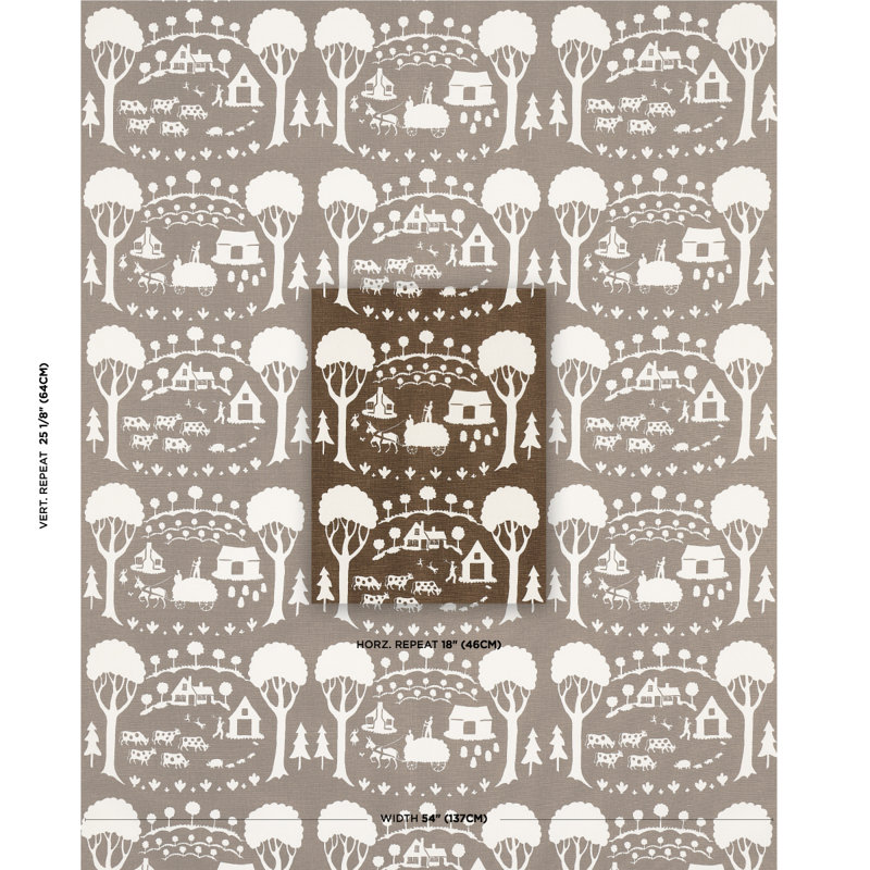 Farm Scene Fabric, Brown