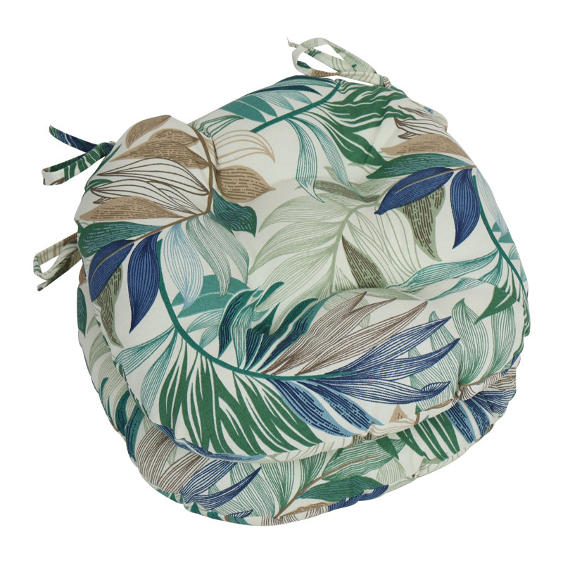 Coussins de chaise d'extérieur touffetés de 16 pouces (ensemble de 2), Brun clair / vert / floral chambray oasis