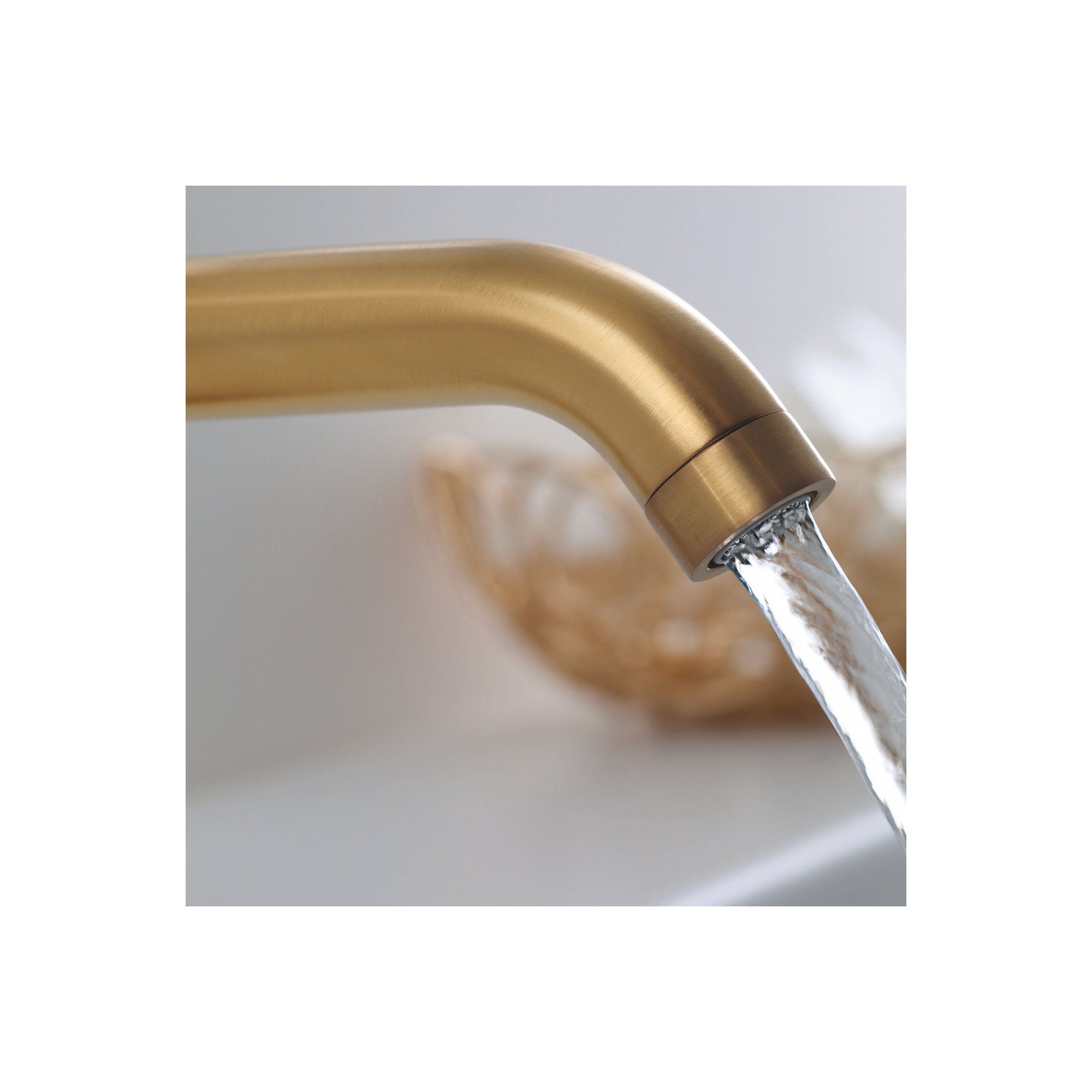 Purist Wall Mounted Bathroom Faucet, Vibrant Moderne Brushed Gold, Lever Handle