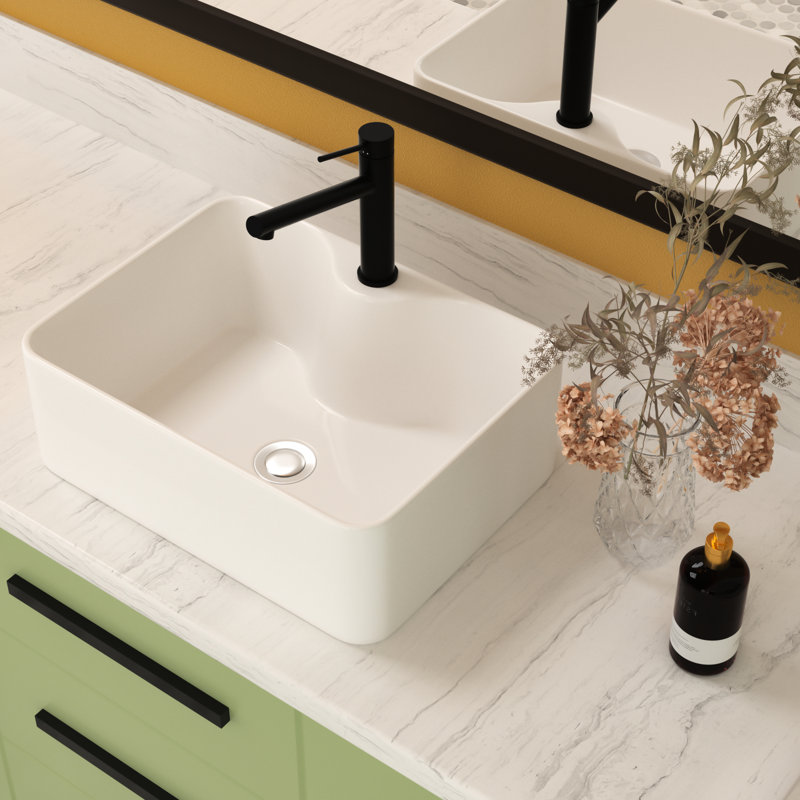 16"X12" White Ceramic Bathroom Vessel Sink - Modern Design, Acid Resistance Rectangular Vessel, White, Stain Installation