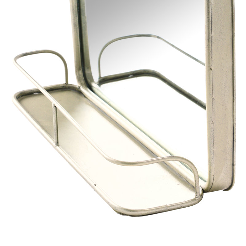 Metal Framed Wall Mirror with Shelf, Nickel
