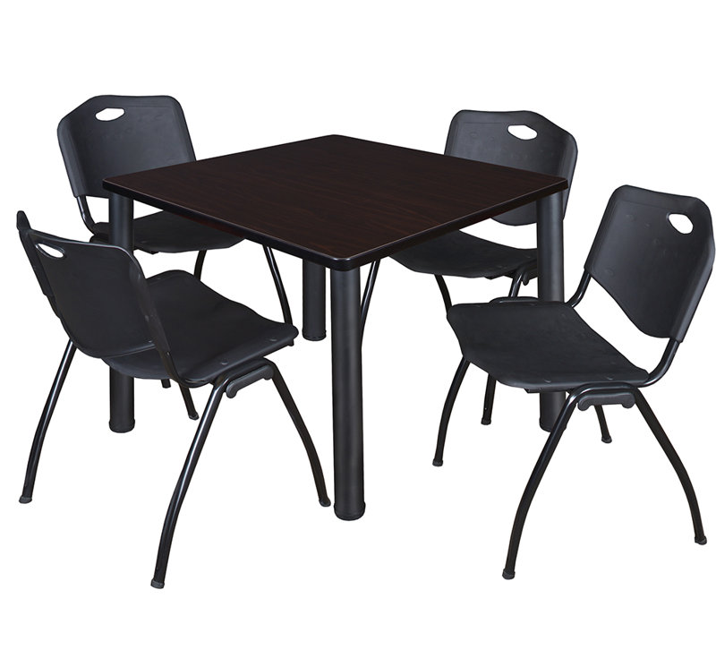 Plateau de table Kee Square, 4 chaises empilables, H 30 po x l 29 po x P 29 po, Érable, Noir