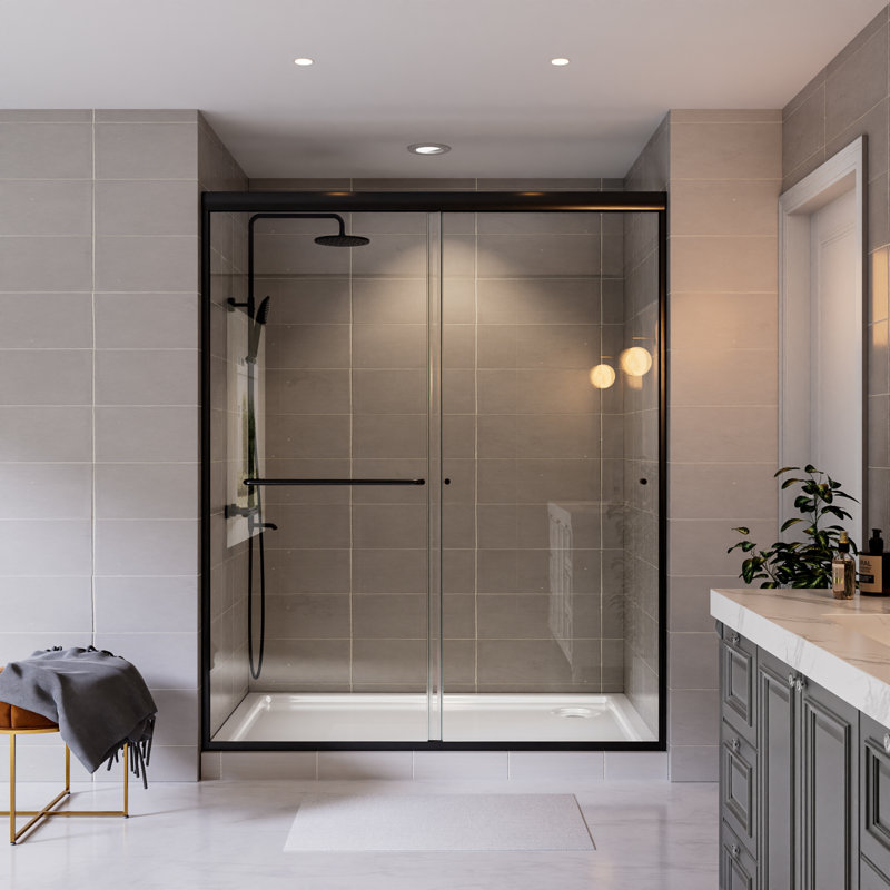 56" - 60" W x 72" H Double Sliding Framed Shower Door with  SGCC-certified Tempered Glass, Matte Black