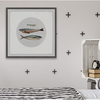« three fish ii », reproduction de peinture à l’aquarelle encadrée