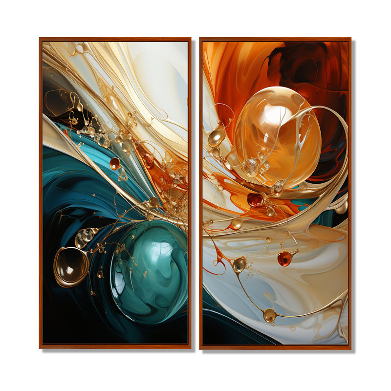 Orange et marbre émeraude II - Art mural orange, 20" H x 24" W, Impression encadrée flottante, Brown