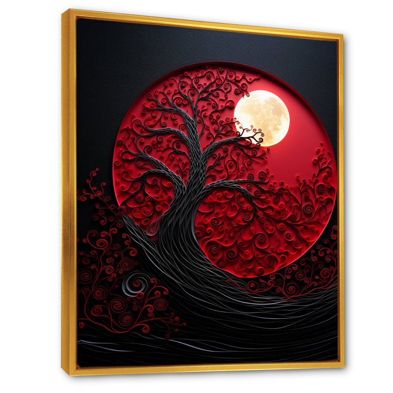 " Red Moon Ruby Radiance II ", Gold Floater Framed, 44" H x 34" W