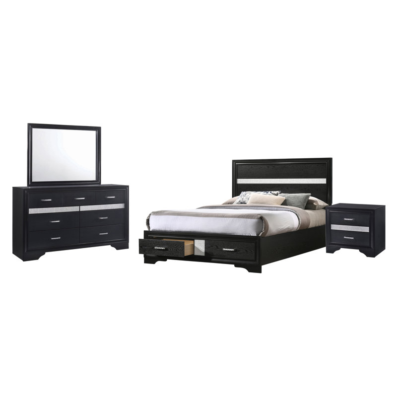 Ensemble de chambre à coucher 4 pièces Elessa, Grand, Noir