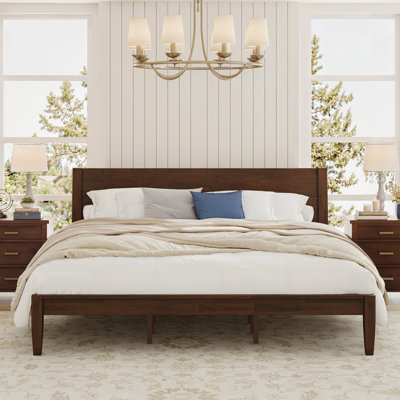 Mid-Century Modern Solid Wood Tenon Structure Bed Frame