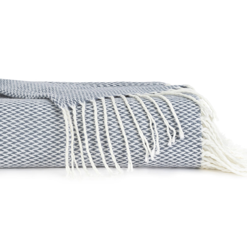 Herringbone Fringe Throw Blanket, Dusk Blue