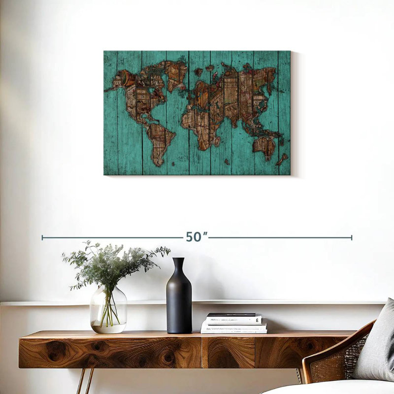 Carte en bois Aliaz turquoise, H 20 po x l 30 po