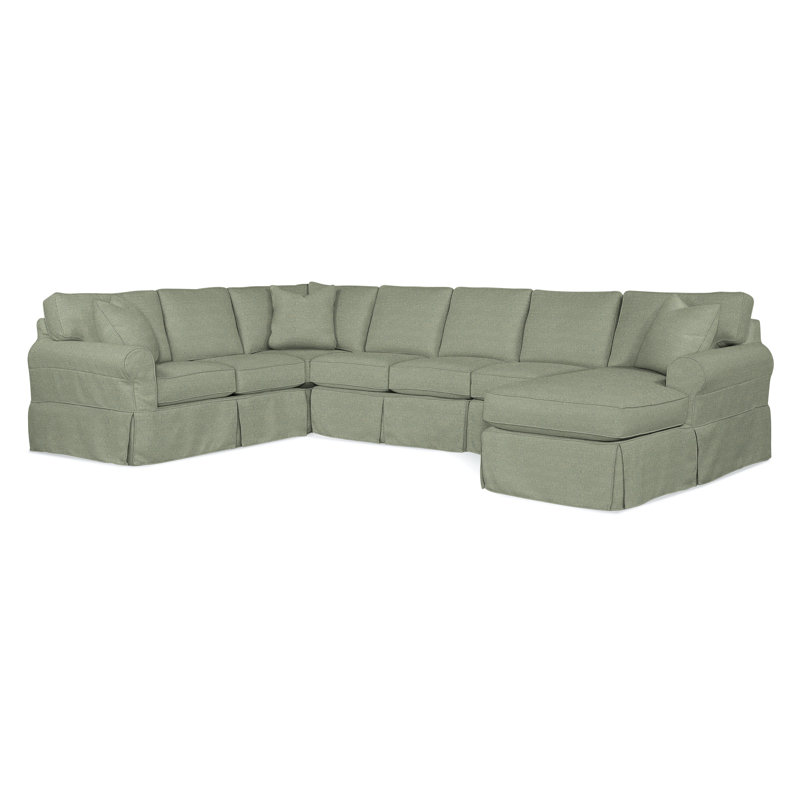 Bedford Slipcovered U-Sectional, Left Hand Facing, Green Performance Fabric