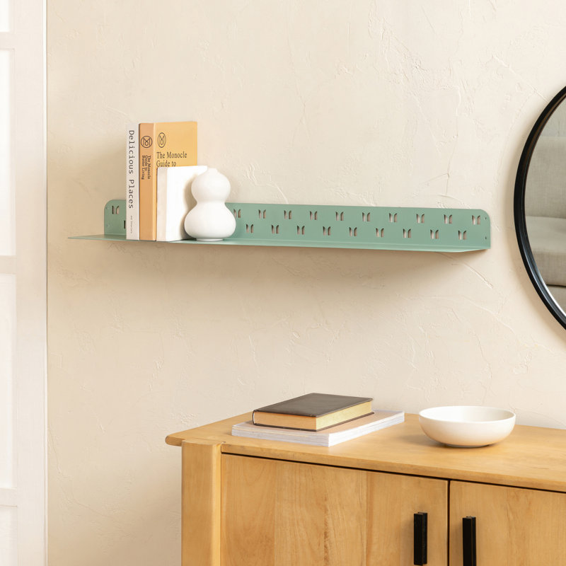 Kobin Metal Wall Mounted Floating Display Shelf, Sage Green, 3" H x 36" W x 6" D