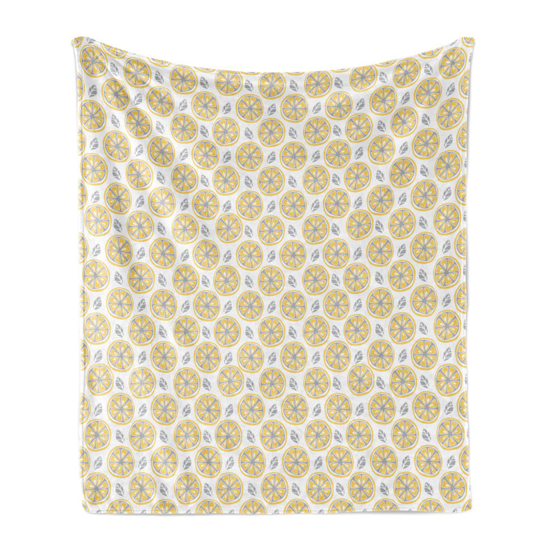 Ambesonne Lemons Fleece Throw Blanket Thin Sliced Citruses, 60" W x 80" L