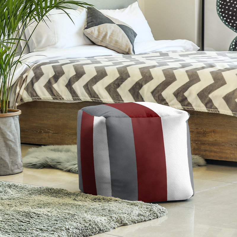 Repose-pieds cube à rayures de floride, Gris foncé / Marron / Blanc, H 18 po x l 18 po x P 18 po