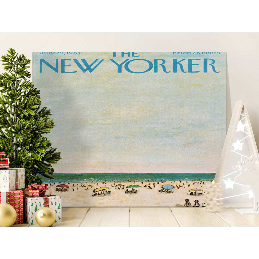 Vintage New Yorker Beach Day Canvas Art Print, 1961 Summer Magazine Cover, Retro Coastal Wall Decor, Mid-Century Home Decor Gift Idea
