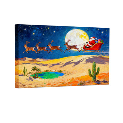 Ensemble de 3 reproductions d'art sur toile, "Christmas Christmas Flying Over Desert with Reindeer and Moon"