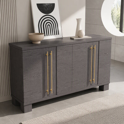 Buffet en bois avec rangement, étagères ajustables, poignées dorées, couleur taupe pour cuisine et salle à manger