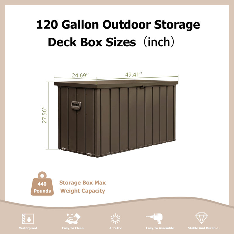Bantam Interiors 49.41'' W Water Resistant Steel Lockable Deck Box with Wheels, Dark Brown, 27.56" H x 49.41" W x 24.69" D