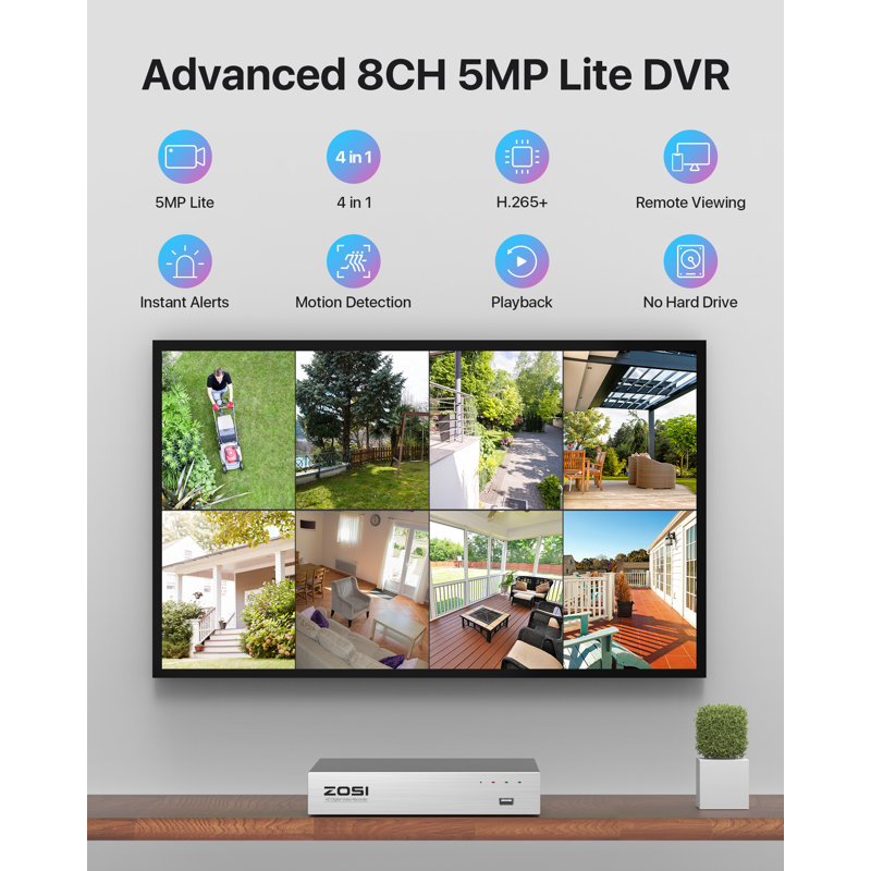Système de caméra de sécurité 8CH DVR, 4 x 2MP Caméra de sécurité extérieure câblée, capteur de mouvement, vue à distance