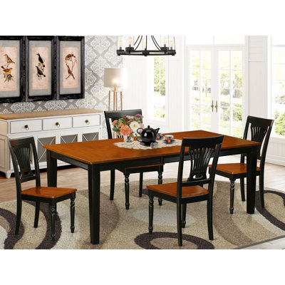 5 Piece Kitchen Table & Chairs Set Includes a Rectangle Dining Table with Butterfly Leaf and 4 Dining Room Chairs, Black & Cherry