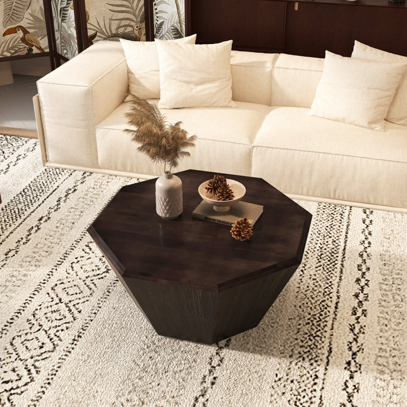 '' Octagonal Black Walnut Rubber Wood Coffee Table Set For Living Room And Bedroom