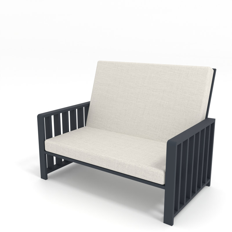 Caler 132 cm W Patio Sofa with Cushions, Beige, Grey