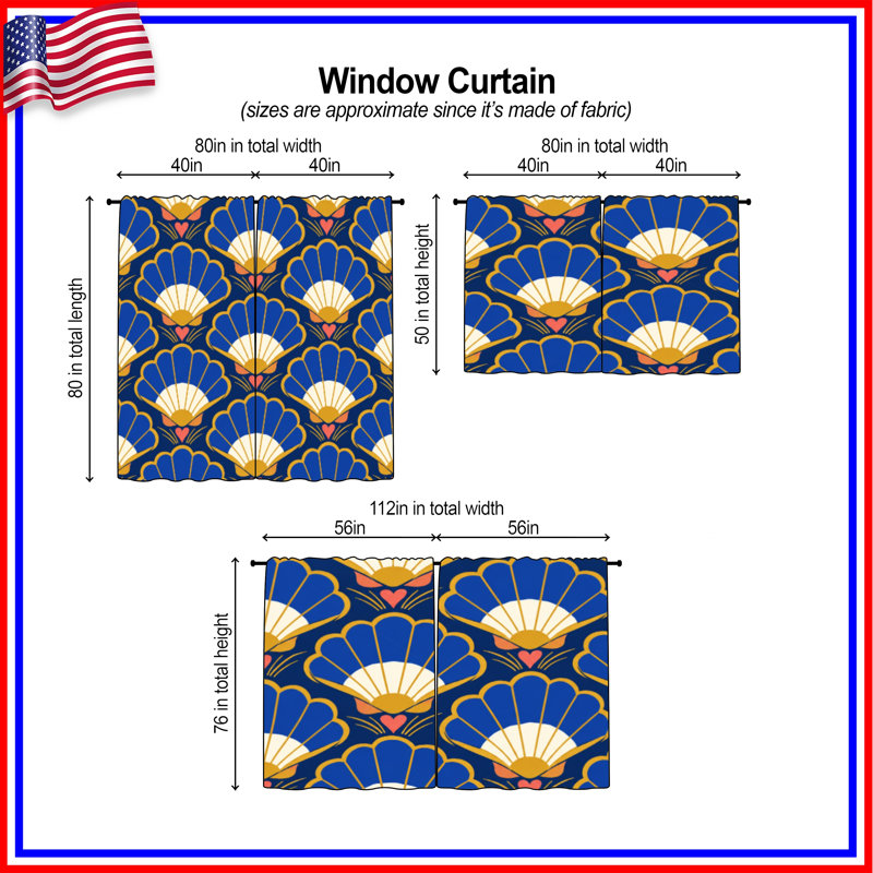 Rideaux de fenêtre Art Deco Shells, 112in x 76in - 2 panels, Sheer