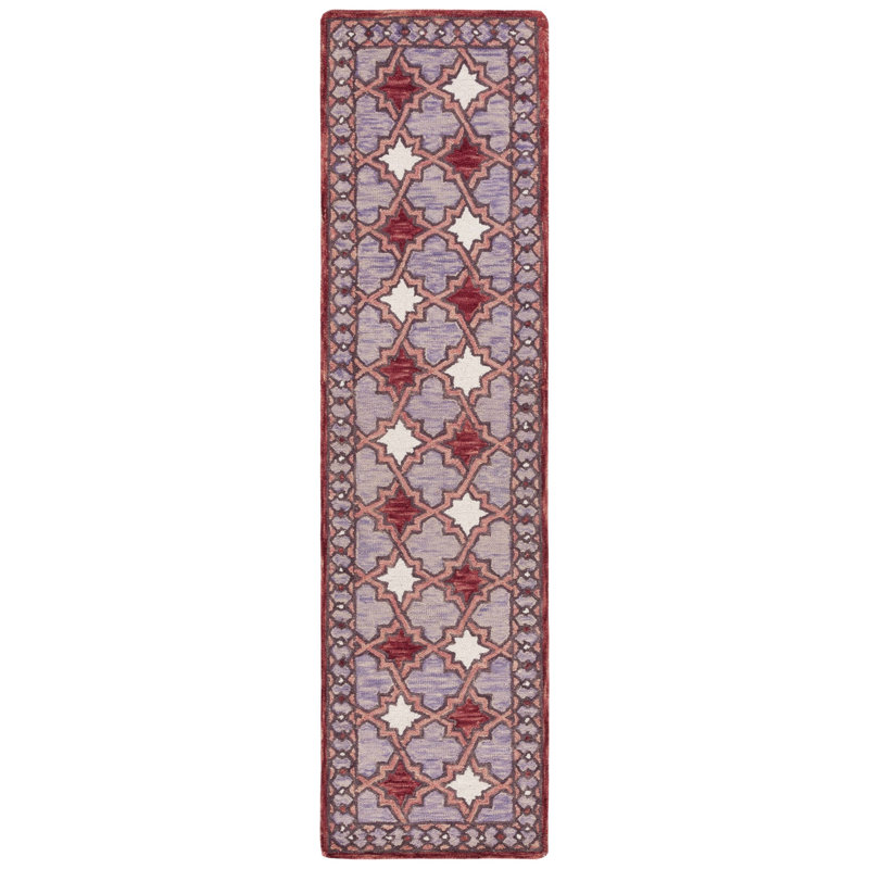 Tapis oriental en laine / coton touffeté à la main en rouge / rose, Tapis de couloir 2 pi 3 po x 9 pi