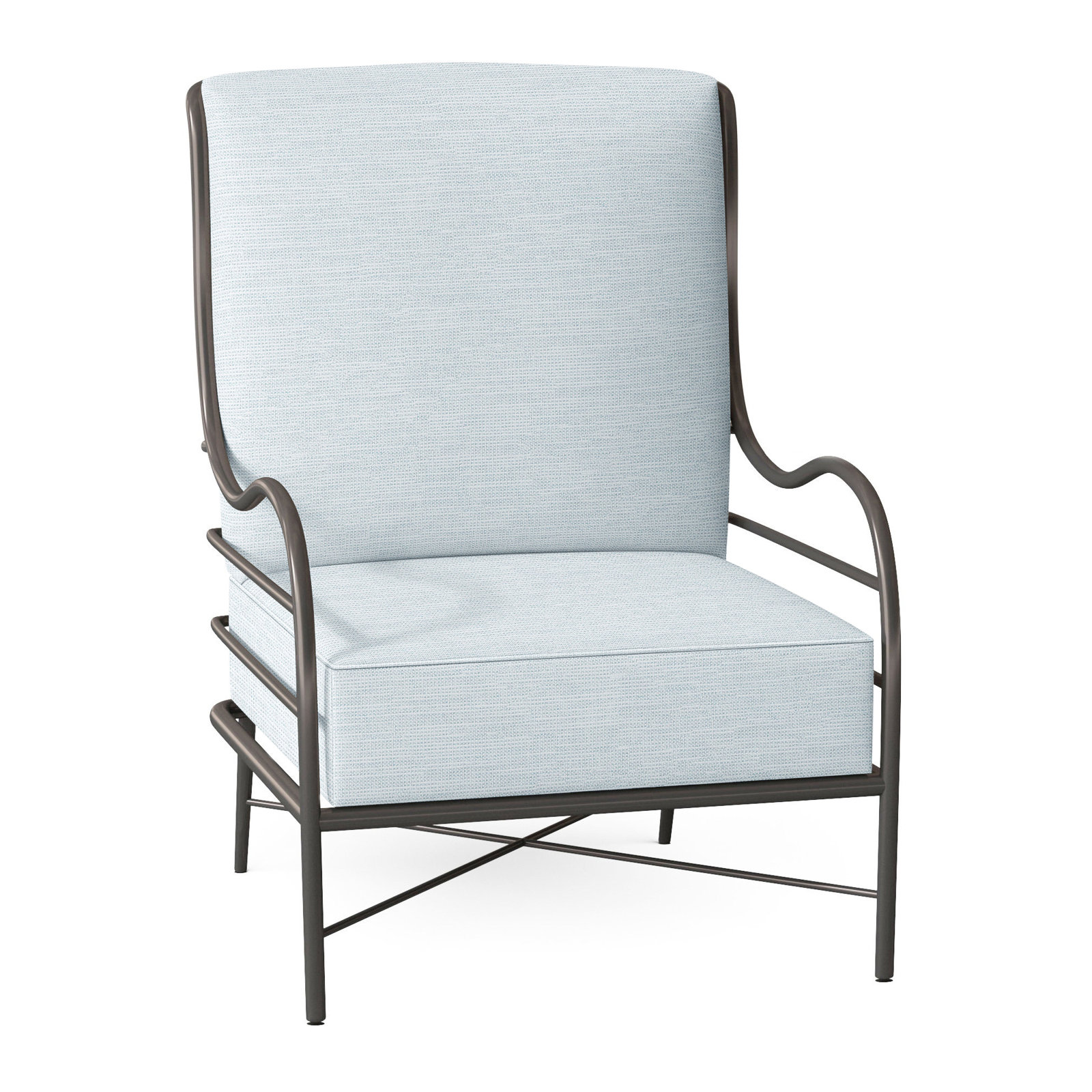Carmel Wrought Aluminum Outdoor Lounge Chair, Welt, Cabana Stripe Midnight