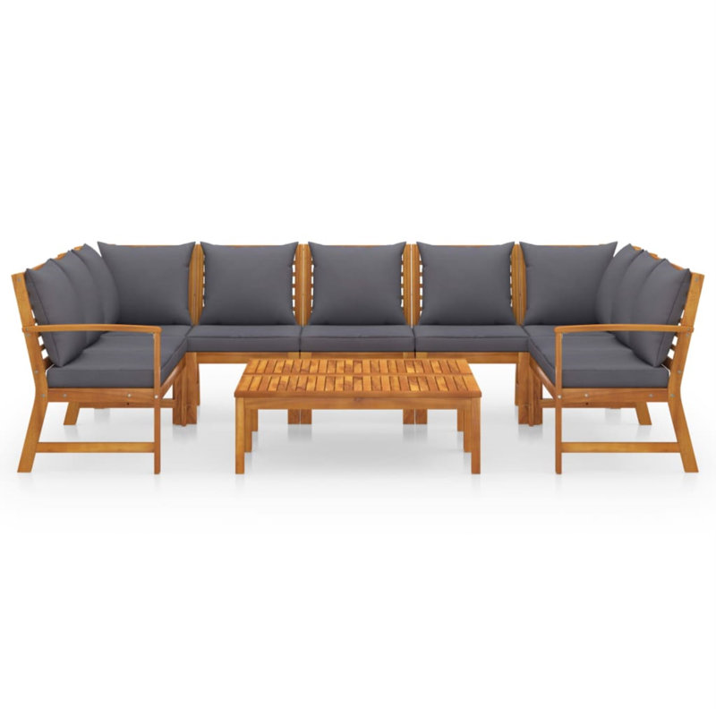Chaise longue 9 pièces avec coussins, Gris