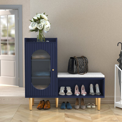 Tokie Modern Entryway Shoes Cabinet Bench with Glass Door