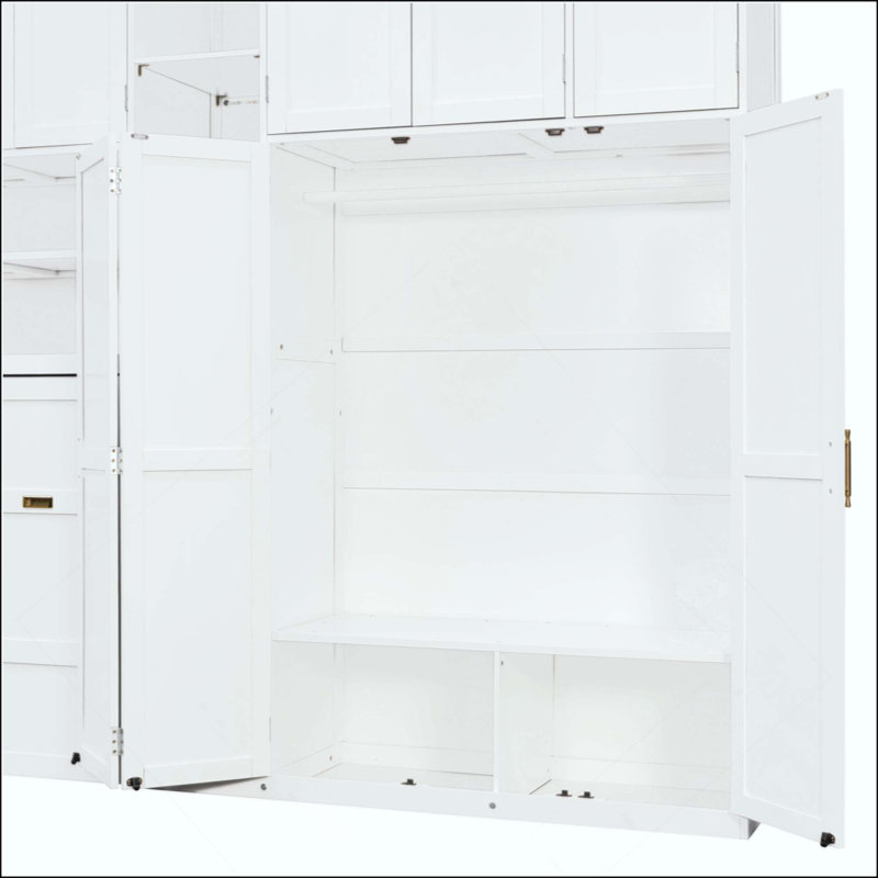Armoire-lit escamotable avec garde-robe et tablettes de rangement Murphy, tablettes à DEL à 5 niveaux, armoires suspendues