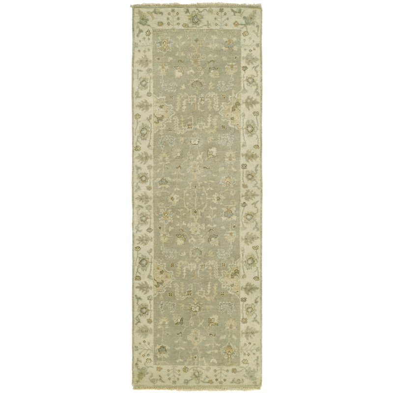 Tapis oriental gris en laine noué à la main Maynard, Tapis de couloir 2 pi 6 po x 12 pi