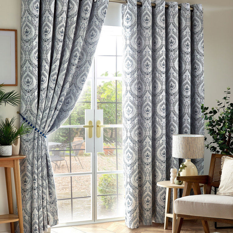 Apolinaras Victoria Ring Top Eyelet Curtains, Blue, 168cm Width x 229cm Drop