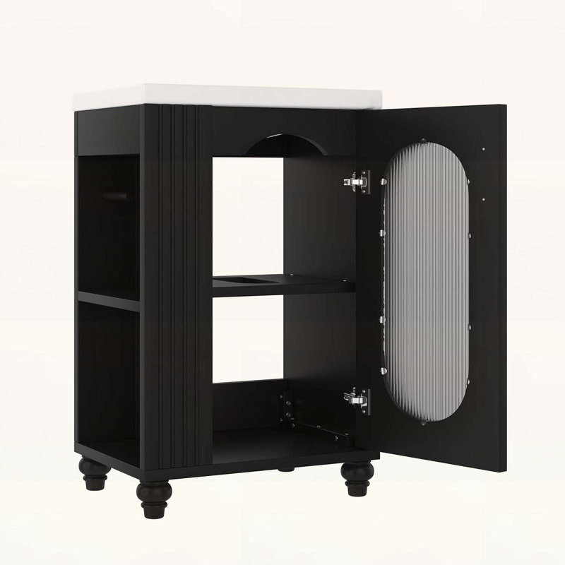 Meuble-lavabo de 20 po avec lavabo, tablette à deux niveaux, rangement réglable, Noir