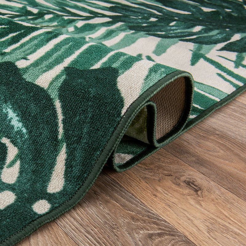 Contemporary Tropical Floral Leaves Non Slip Area Rug, Runner 1'10" x 7'