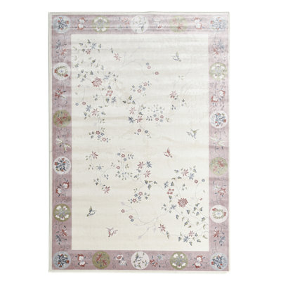 Machine Woven Cream/Pink Indoor Rug