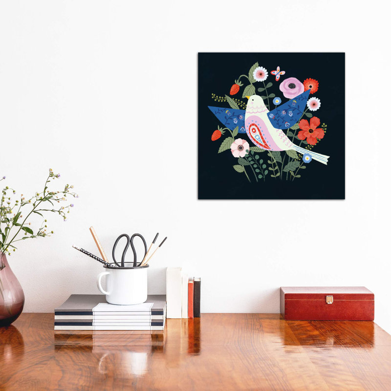 «Folk Garden II» par Victoria Borges - impression d'art graphique, Toile avec cadre en bois classique, Pas de tapis