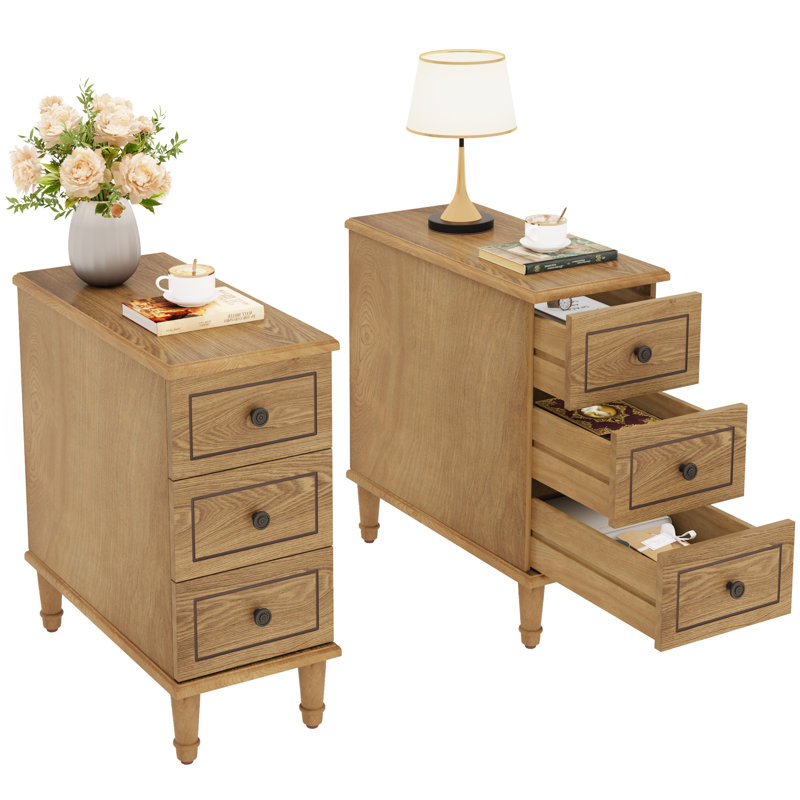 Soichi solid wood 3 - drawer end table set, Natural
