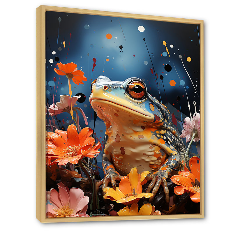 «Expressionist Frog Mouvement I» sur toile, Cadre naturel flottant, H 32 po x l 16 po x P 1 po