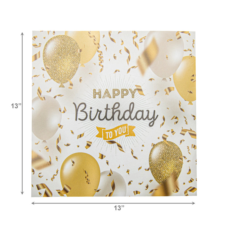 Paquet de 20 serviettes de table Happy Birthday à motif de 3 plis - ballons dorés - ensemble de 6
