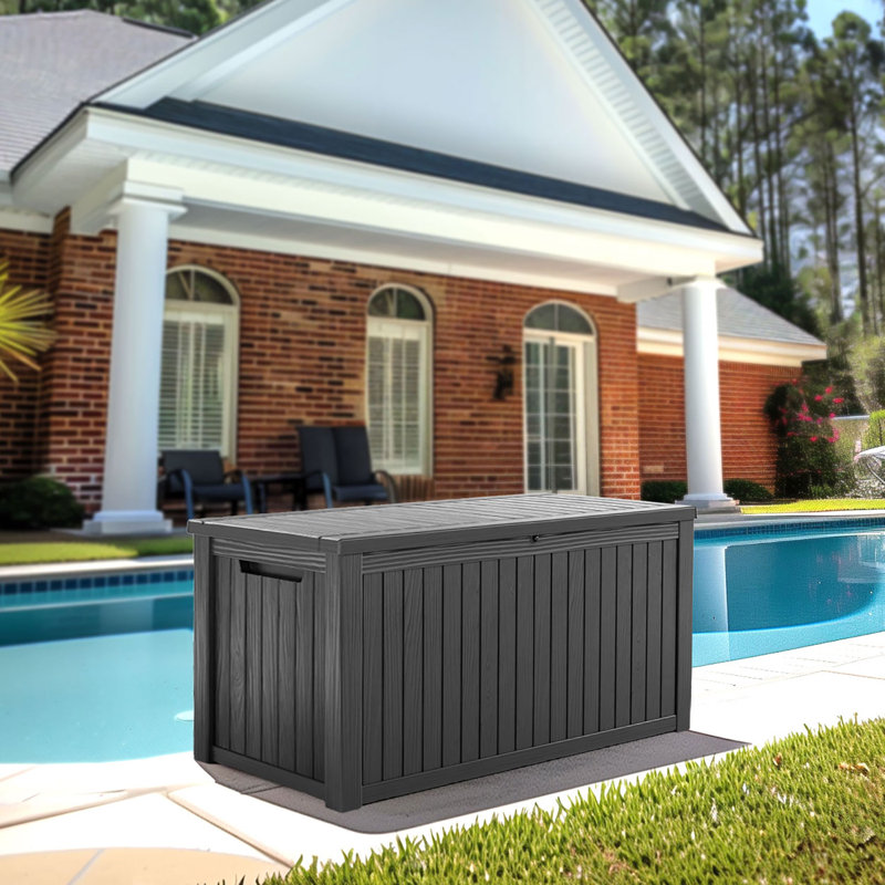 Vbal 180 Gallons Water Resistant Resin Lockable Deck Box, Black