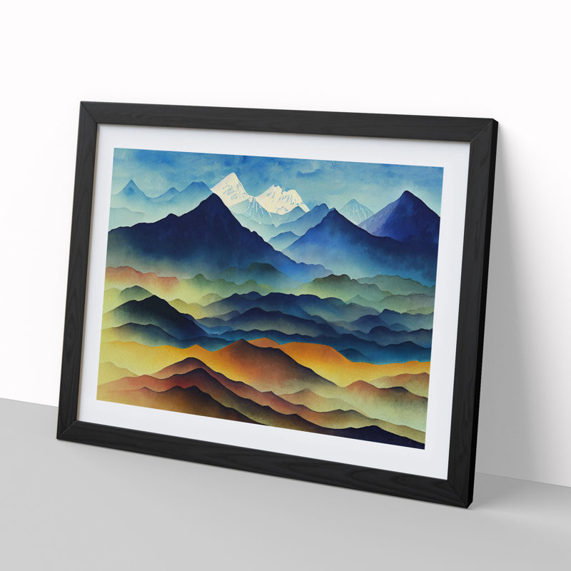 Watercolour Mountain Landscape Vol.4 1 Piece Single Picture Frame Painting, 25cm H x 34cm W x 2cm D, Black