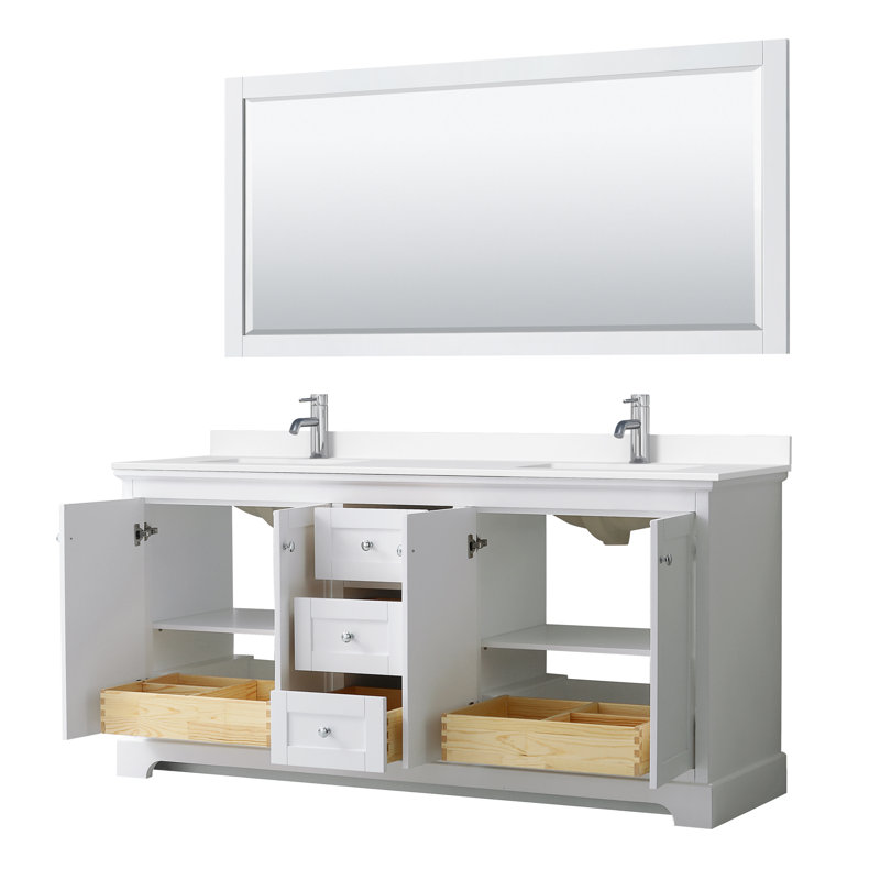 Avery 72'' Double Bathroom Vanity with Marble Top, White Cultured Marble, White, Polished Chrome