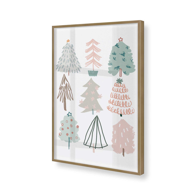 Playful Christmas Trees I Print in a Frame, Cadre simple brossé doré, H 15,25 po x l 12,25 po x P 1,25 po