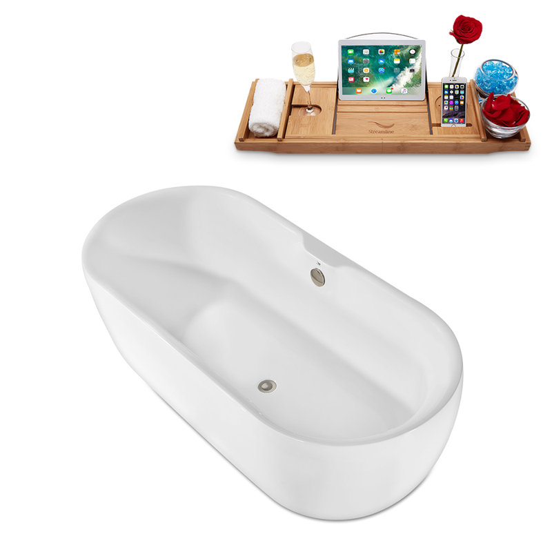 1699.3mm x 749.3mm Freestanding Soaking Acrylic Bathtub, Brushed Nickel