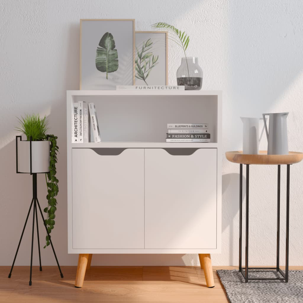 Vidaxl Sideboard High Gloss White Engineered Wood Cupboard Storage Cabinet - Image 2