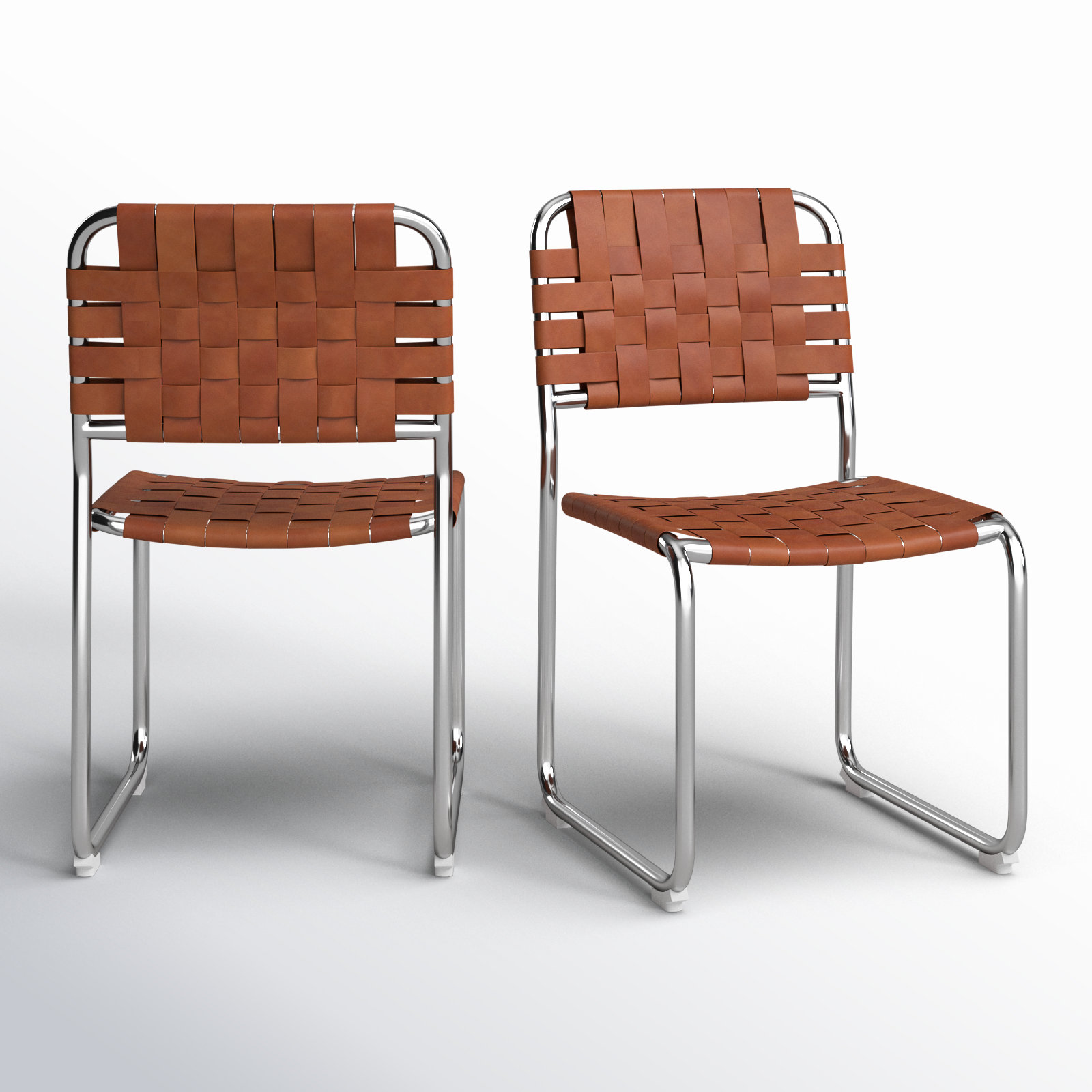 Bailee Woven Leather Cantilever Dining Chair, Brown Top Grain Leather, Silver